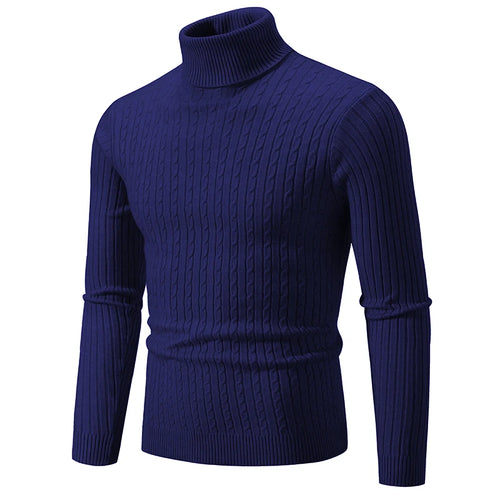 New Men's High Neck Sweater Solid Color Pullover Knitted Warm Casual