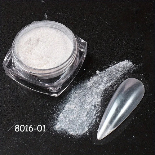 1Box White Chrome Nail Powder Mirror Mermaid Sparkling Pearl Nail Art