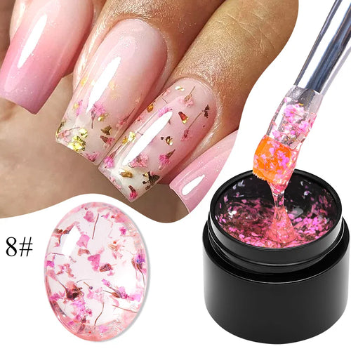 MEET ACROSS 5ml Pink Dried Flower Gel Nail Polish Natural Flower Fairy