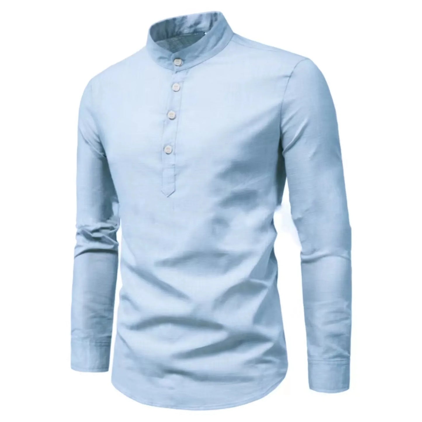 Casual Men Loose Shirt Autumn Shirt Fashion Stand Up Collar Cotton