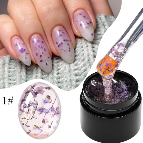 MEET ACROSS 5ml Pink Dried Flower Gel Nail Polish Natural Flower Fairy