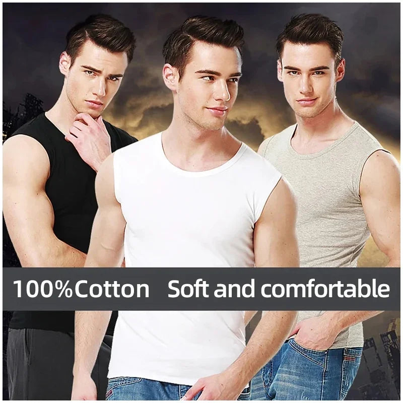 Pure cotton broadband bottom sports tight tank top for men in summer,