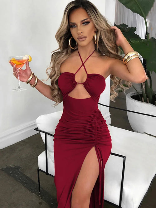 Sleeveless Sexy Female Midi Backless Dresses Slim Night Club Party