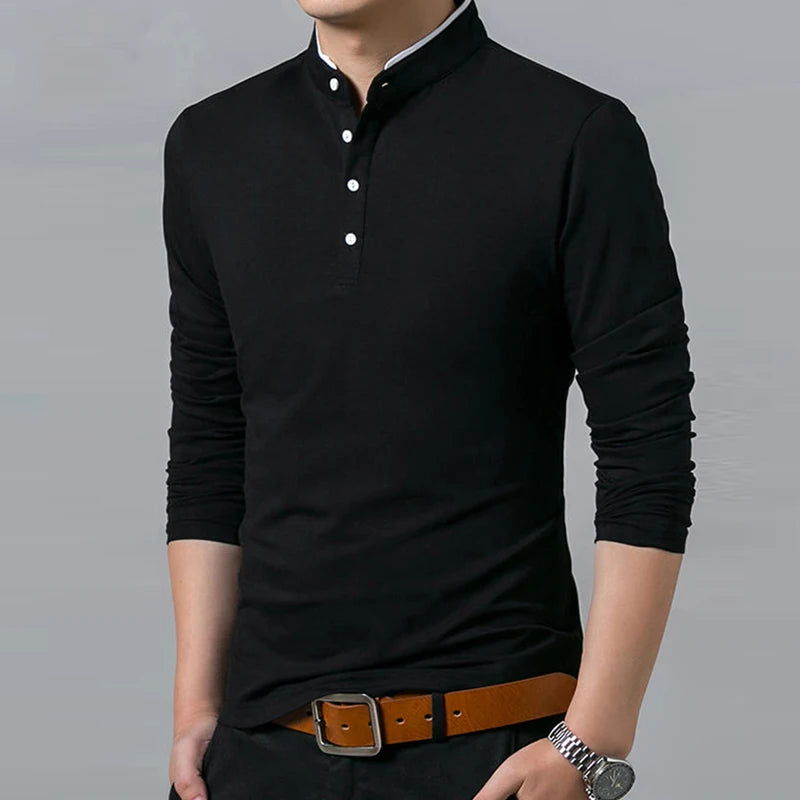 Men's Business Casual Polo Long Sleeve T-shirt Summer Comfortable and