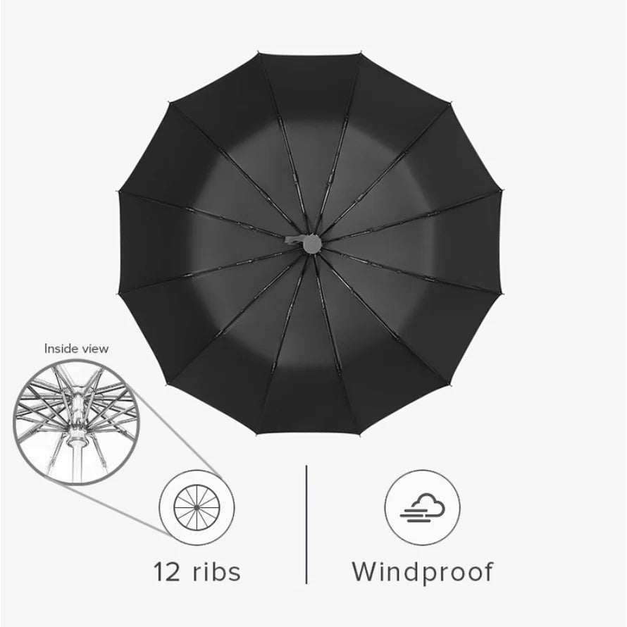 12 Bones Windproof Double Layer Resistant Umbrella Fully Automatic