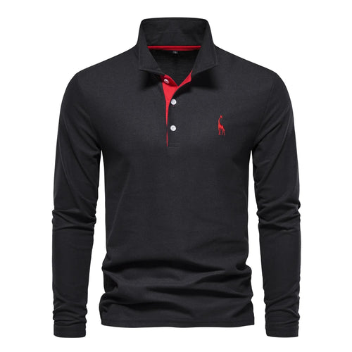 AIOPESON 2023 New Men's Deer Embroidery Polo Shirts Solid Color Long