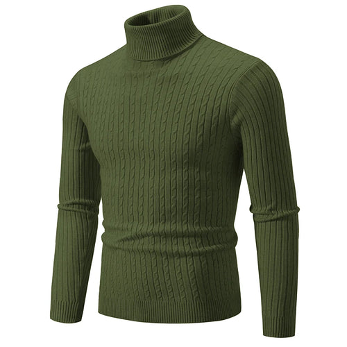 New Men's High Neck Sweater Solid Color Pullover Knitted Warm Casual