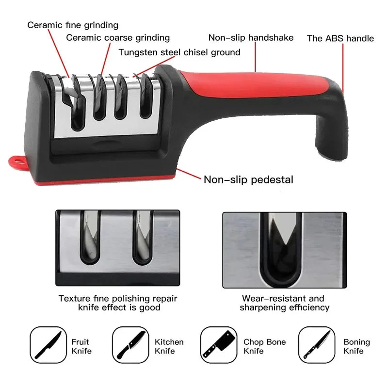 Kitchen 4-Segment Knife Sharpener Household Multi-Functional Hand-Held