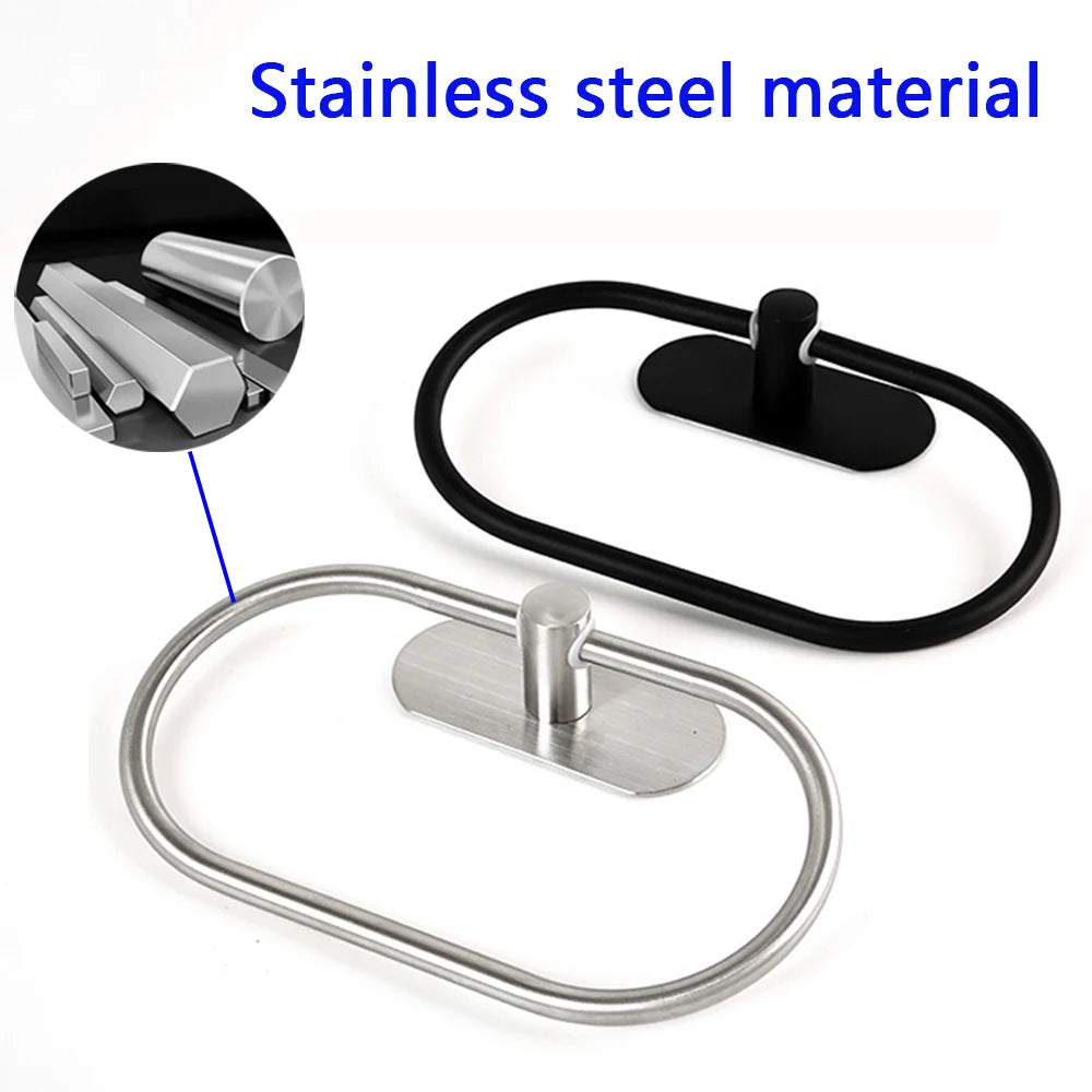 Stainless Steel Towel Holder Self-adhesive Bathroom Towels Rack Black