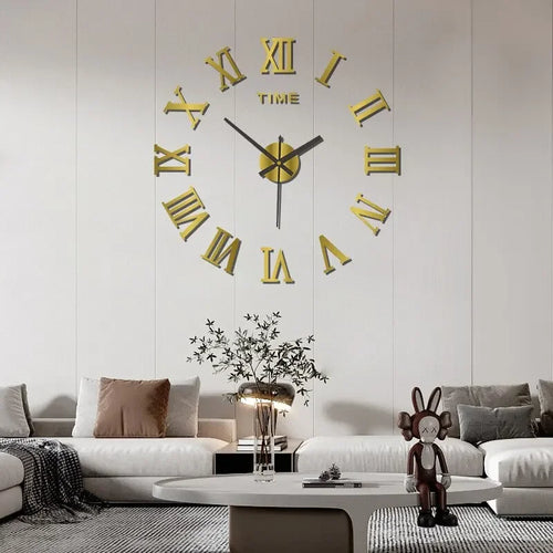 3D Acrylic Digital Wall Clock Roman Numerals Design Mirror Wall Clock