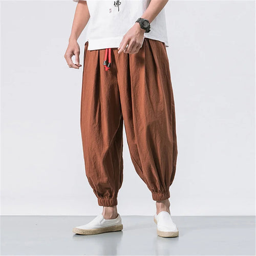 FGKKS New Oversize Men Loose Harem Pants Autumn Chinese Linen