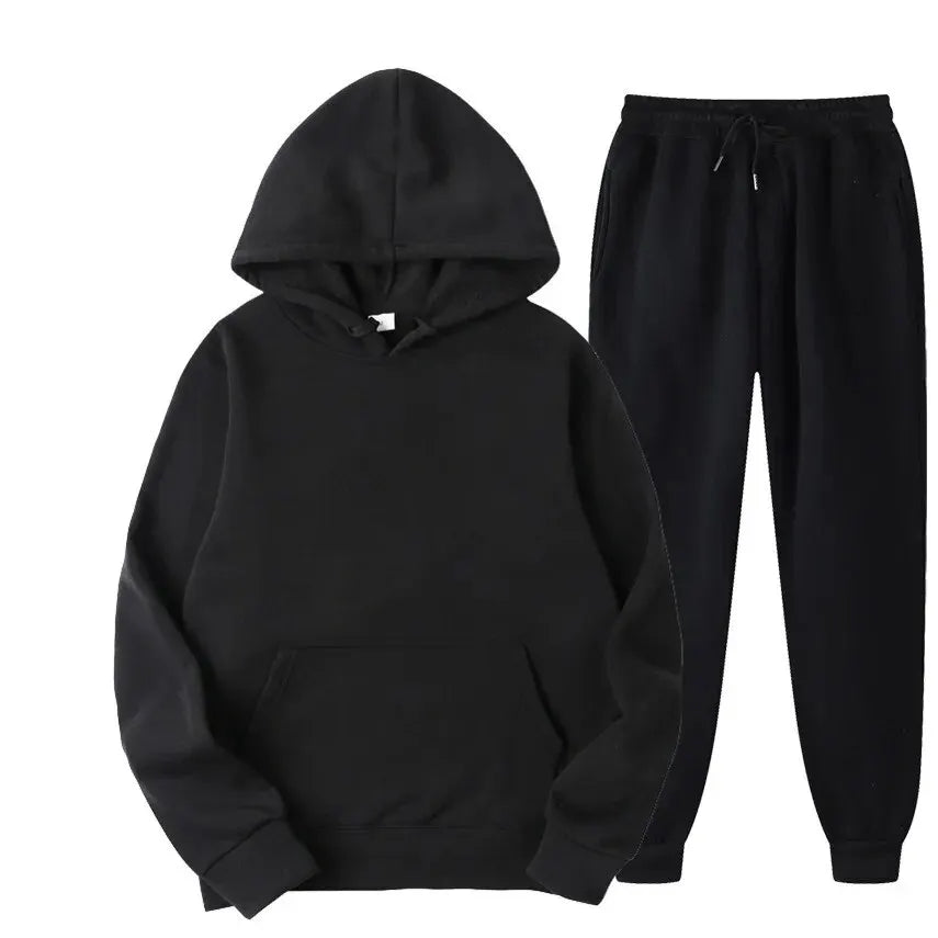 Men's Autumn and Winter New Solid Color Hoodie+pants Two-piece Set