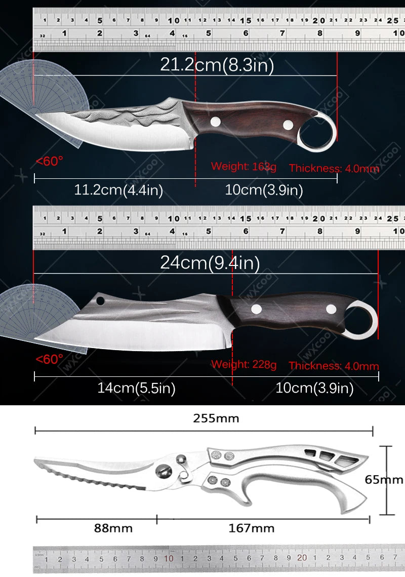 WXCOO Stainless Steel Meat Cleaver Sharp Boning Knife Multi Chef Knife