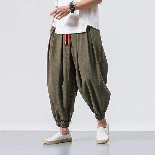 FGKKS New Oversize Men Loose Harem Pants Autumn Chinese Linen