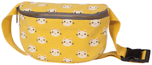 Meow Meow Cats Cotton Hip Bag Adjustable Strap | Yellow Waist Belt