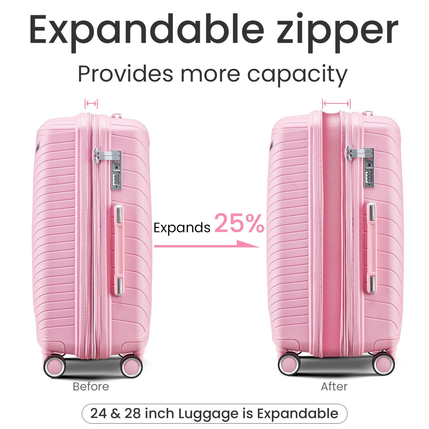 Luggage Sets 4 Piece(14/20/24/28), Expandable Lightweight Suitcase