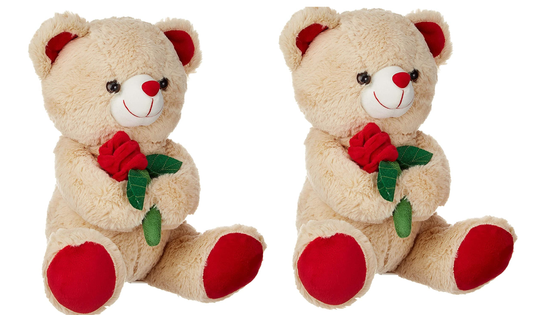 Plush Cute Teddy Bear with Rose Flower Beige Pack of 2