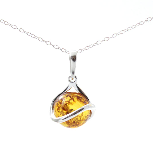 Baltic Amber and Sterling Silver Pendant for Necklace