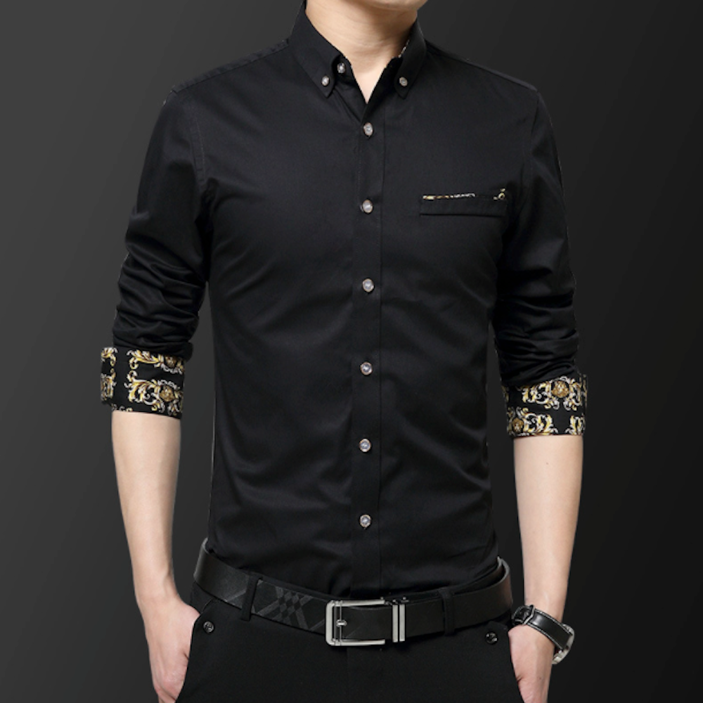 Mens Long Sleeve Button Down Shirt With Floral Details