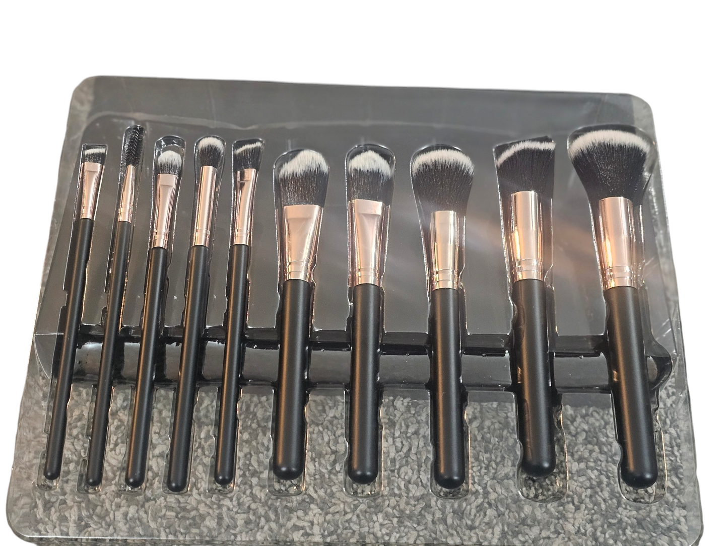 10-Pack Black Handle and Rose Gold Makeup Applicator Brush Beauty Set