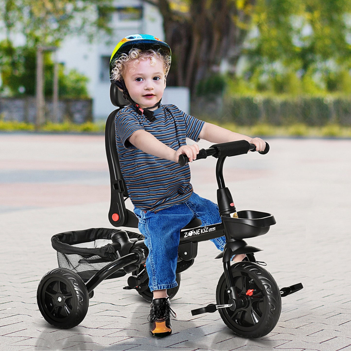 Qaba Baby Tricycle 4 In 1 Push Stroll w/ Reversible Angle Adjustable