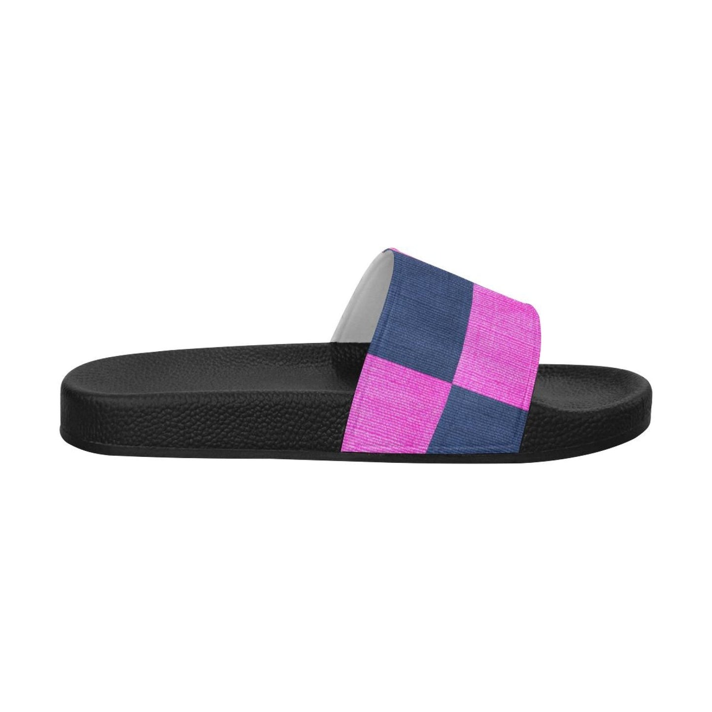 Womens Slides, Flip Flop Sandals, Pink & Blue Squares