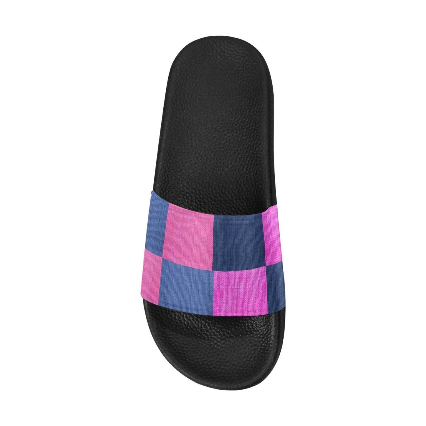 Womens Slides, Flip Flop Sandals, Pink & Blue Squares