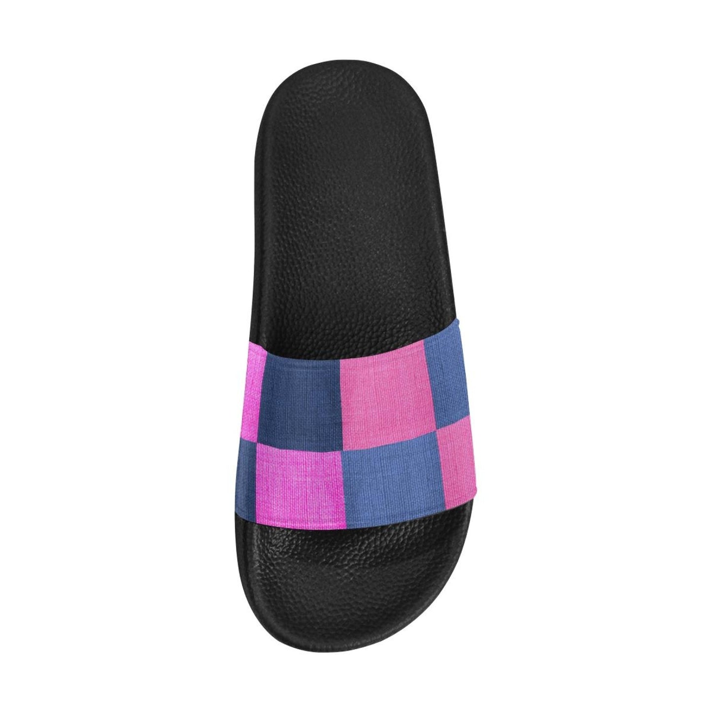 Womens Slides, Flip Flop Sandals, Pink & Blue Squares