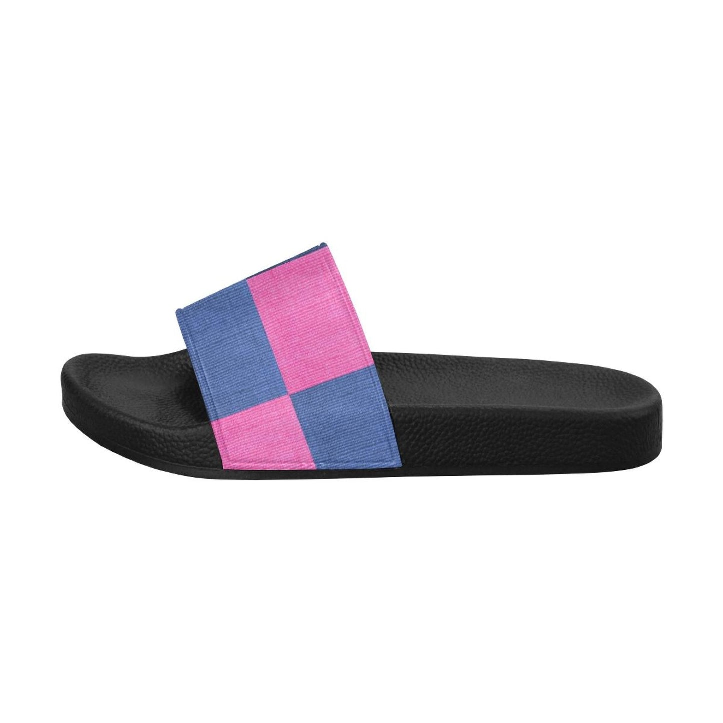 Womens Slides, Flip Flop Sandals, Pink & Blue Squares