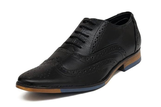 Men Genuine Leather Formal Brogue Shoe (Size-UK-10 (Color-BLACK)