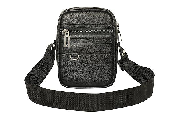 Pure Luxury Gloss Leather Small Sling Bag for Men Black