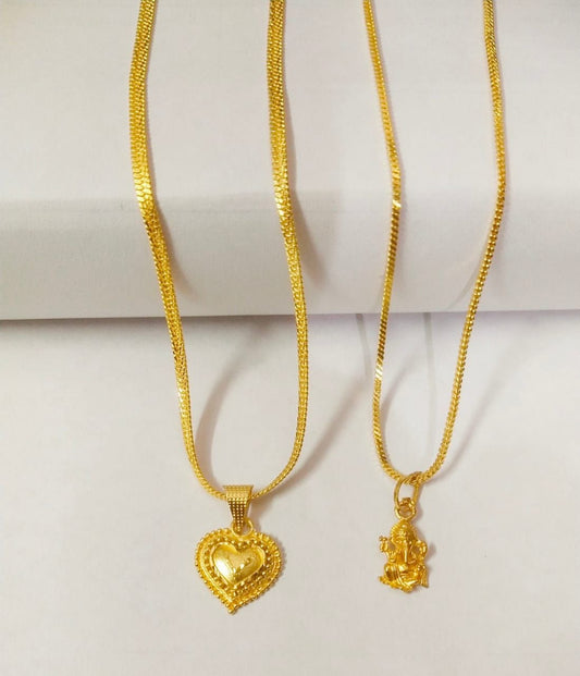 GOLD Plated Heart and Ganesha chains pack of 2