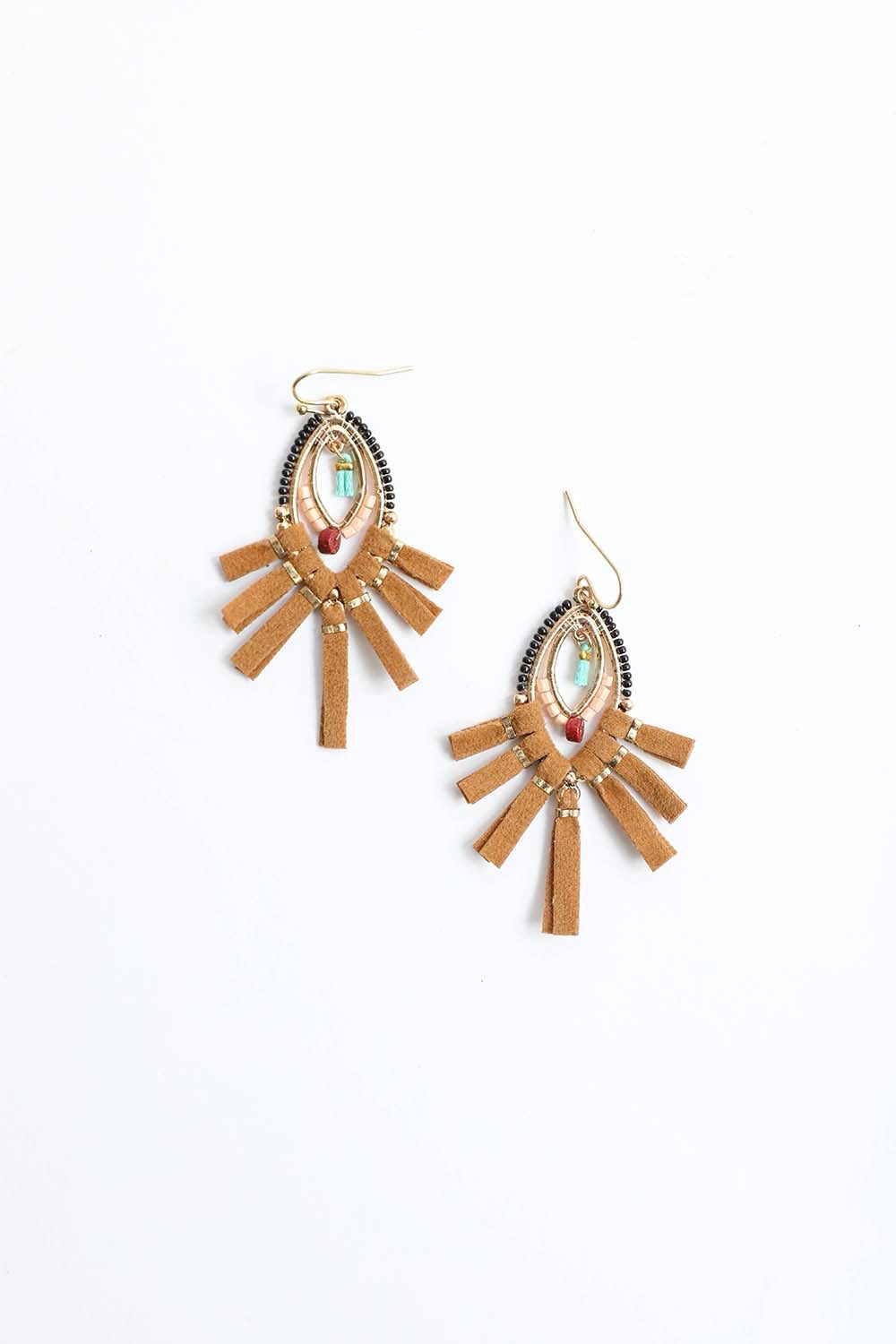 Suede Fringe Beaded Earrings