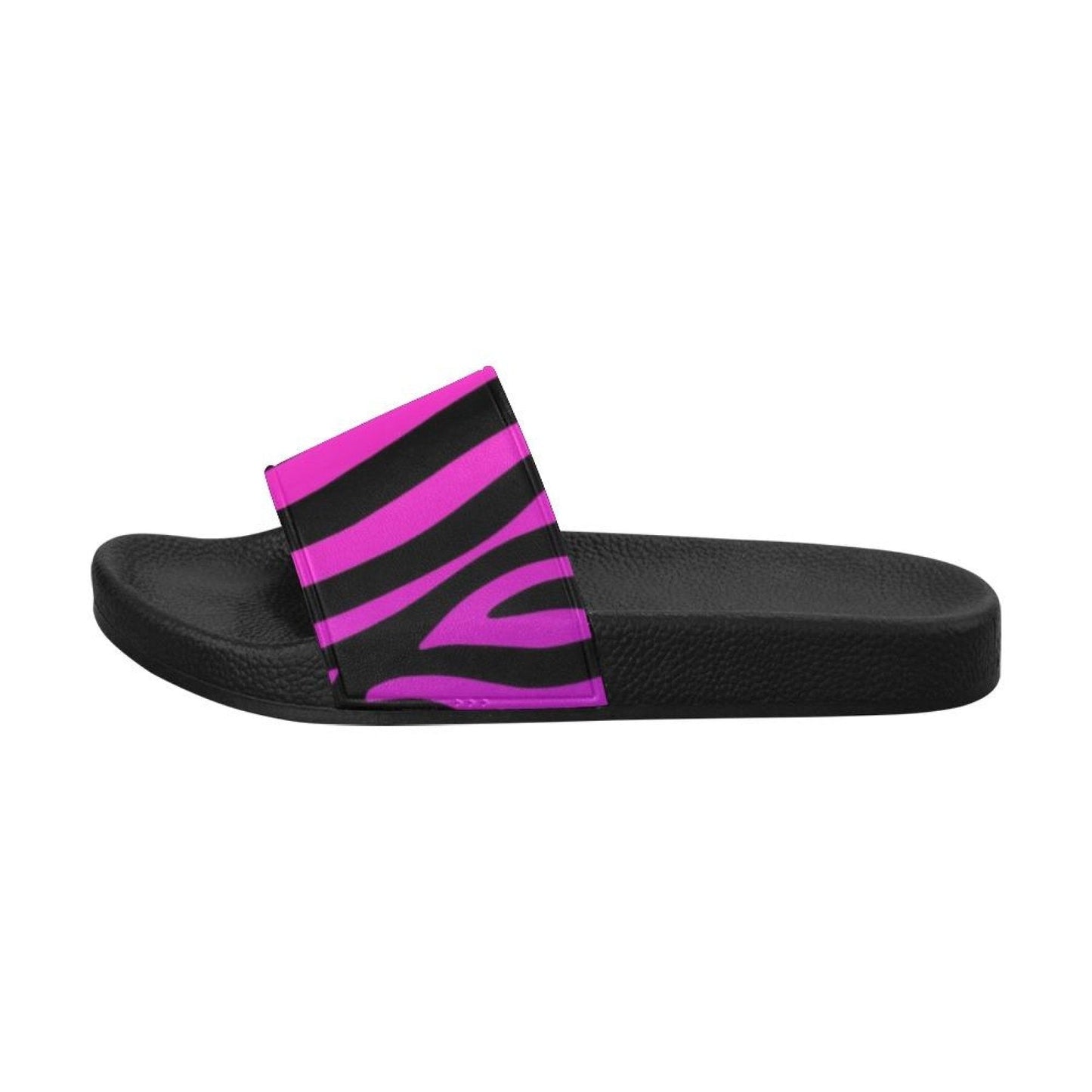 Womens Slides, Flip Flop Sandals, Purple and Black Zebra Print