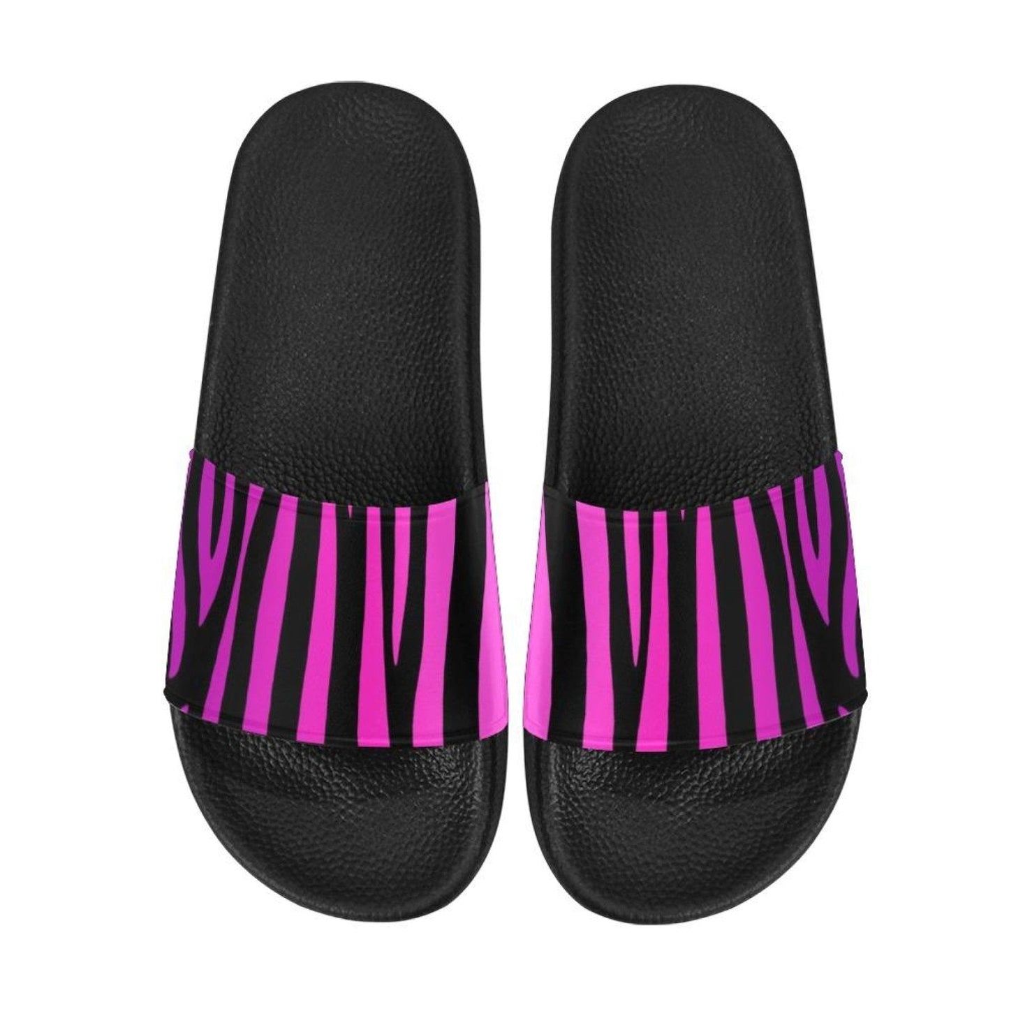 Womens Slides, Flip Flop Sandals, Purple and Black Zebra Print